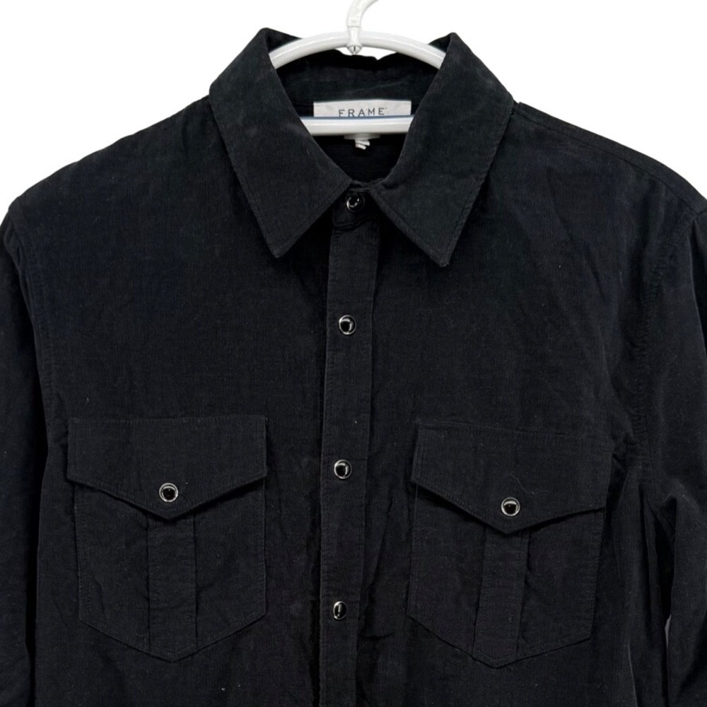 FRAME Slim Fit Corduroy Button Down Shirt Noir Black LMSH0380 Mens Small